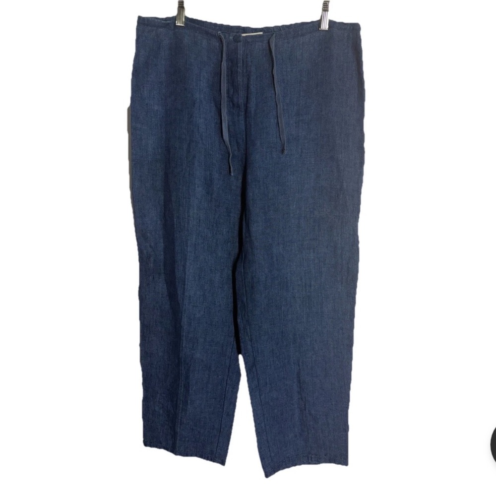 Brooks Brothers Pants Womens 12 Blue Linen Wide Leg Dress Trousers Coastal Beach